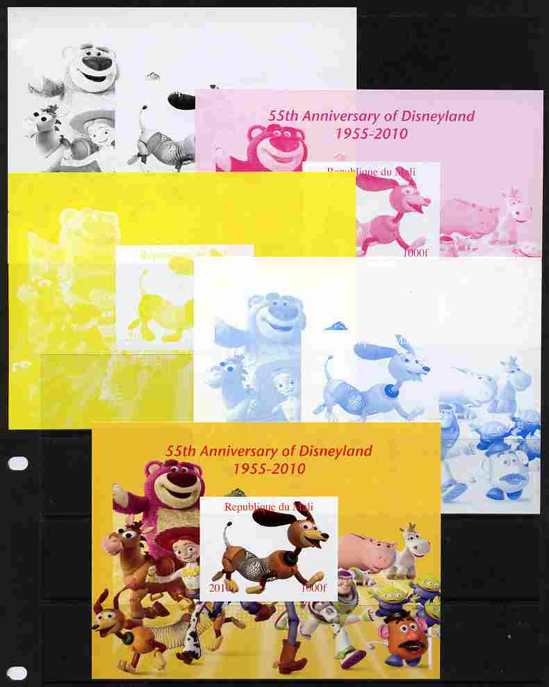 Mali 2010 55th Anniversary of Disneyland - Toy Story #3 s/sheet - the set of 5 imperf progressive proofs comprising the 4 individual colours plus all 4-colour composite, unmounted mint