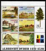 Udmurtia Republic 1999 Albrecht Durer perf sheetlet containing set of 6 values (Landscapes) complete with IBRA imprint, unmounted mint