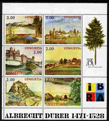 Udmurtia Republic 1999 Albrecht Durer perf sheetlet containing set of 6 values (Landscapes) complete with IBRA imprint, unmounted mint