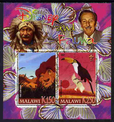 Malawi 2007 Disney & Fauna #01 perf sheetlet containing 2 values unmounted mint. Note this item is privately produced and is offered purely on its thematic appeal, it has no postal validity