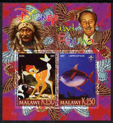 Malawi 2007 Disney & Fauna #02 perf sheetlet containing 2 values unmounted mint. Note this item is privately produced and is offered purely on its thematic appeal, it has no postal validity