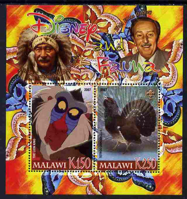 Malawi 2007 Disney & Fauna #08 perf sheetlet containing 2 values unmounted mint. Note this item is privately produced and is offered purely on its thematic appeal, it has no postal validity