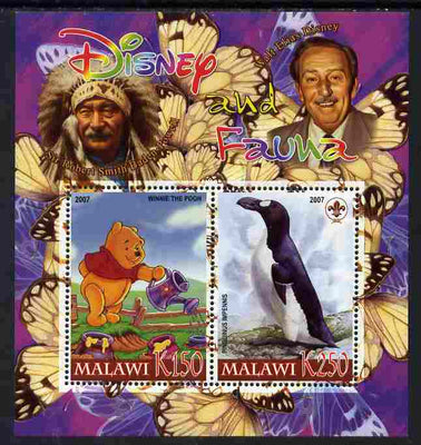 Malawi 2007 Disney & Fauna #12 perf sheetlet containing 2 values unmounted mint. Note this item is privately produced and is offered purely on its thematic appeal, it has no postal validity