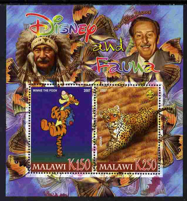Malawi 2007 Disney & Fauna #14 perf sheetlet containing 2 values unmounted mint. Note this item is privately produced and is offered purely on its thematic appeal, it has no postal validity