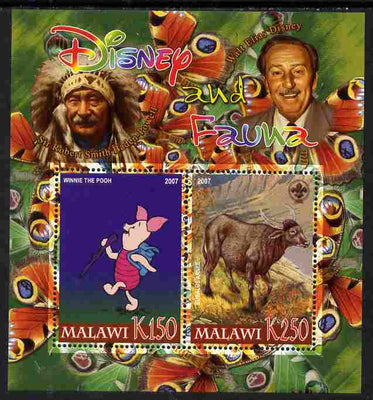 Malawi 2007 Disney & Fauna #16 perf sheetlet containing 2 values unmounted mint. Note this item is privately produced and is offered purely on its thematic appeal, it has no postal validity