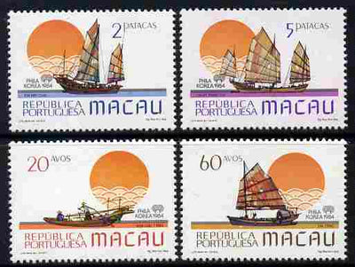 Macao 1984 Philakorea Stamp Exhibition - Fishing Boats perf set of 4 unmounted mint SG 598-601