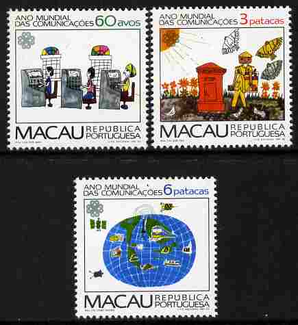 Macao 1983 World Communication Year perf set of 3 unmounted mint SG 575-77