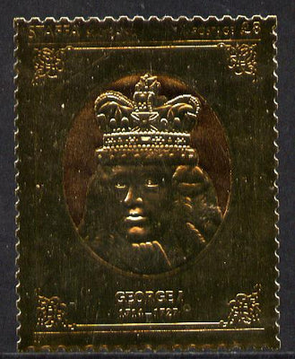 Staffa 1977 Monarchs £8 George I embossed in 23k gold foil with 12 carat white gold overlay (Rosen #498) unmounted mint