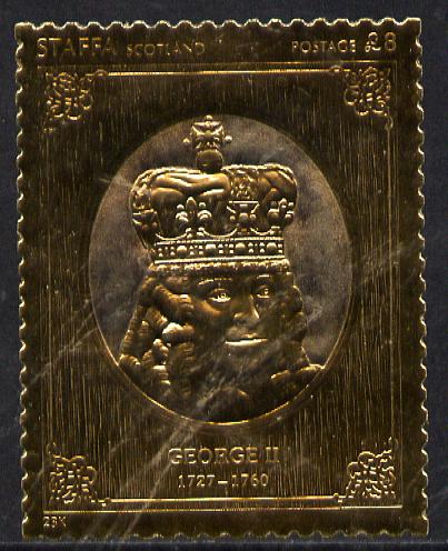 Staffa 1977 Monarchs £8 George II embossed in 23k gold foil with 12 carat white gold overlay (Rosen #499) unmounted mint