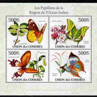 Comoro Islands 2009 Butterflies from Indian Ocean Region perf sheetlet containing 4 values unmounted mint, Michel 2667-70