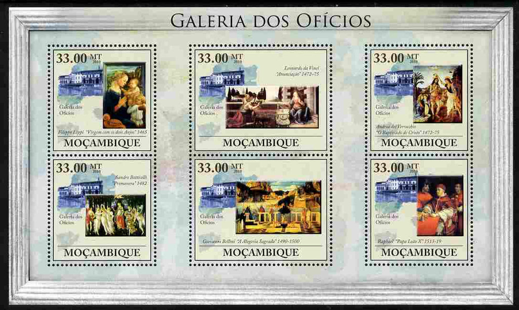 Mozambique 2010 The Uffizi Gallery, Florence perf sheetlet containing 6 values unmounted mint, Yvert 3266-71