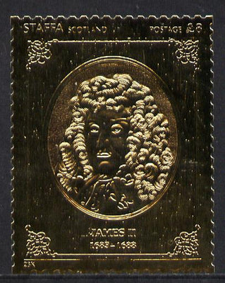Staffa 1977 Monarchs £8 James II embossed in 23k gold foil with 12 carat white gold overlay (Rosen #494) unmounted mint