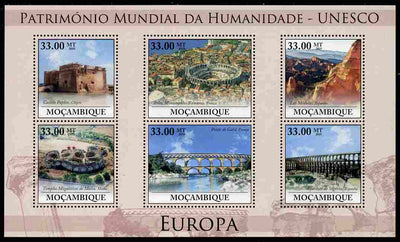 Mozambique 2010 UNESCO World Heritage Sites - Europe #2 perf sheetlet containing 6 values unmounted mint, Yvert 3182-87