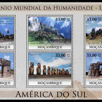 Mozambique 2010 UNESCO World Heritage Sites - South America #1 perf sheetlet containing 6 values unmounted mint, Yvert 3182-87
