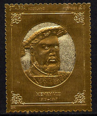 Staffa 1977 Monarchs £8 Henry VIII embossed in 23k gold foil with 12 carat white gold overlay unmounted mint (Rosen #487)