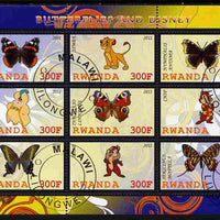 Rwanda 2011 Butterflies & Disney Characters #1 perf sheetlet containing 9 values fine cto used