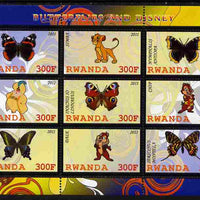 Rwanda 2011 Butterflies & Disney Characters #1 perf sheetlet containing 9 values unmounted mint