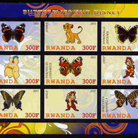 Rwanda 2011 Butterflies & Disney Characters #1 imperf sheetlet containing 9 values unmounted mint