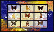 Rwanda 2011 Butterflies & Disney Characters #1 imperf sheetlet containing 9 values unmounted mint
