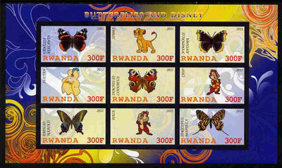 Rwanda 2011 Butterflies & Disney Characters #1 imperf sheetlet containing 9 values unmounted mint