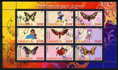 Rwanda 2011 Butterflies & Disney Characters #2 perf sheetlet containing 9 values fine cto used