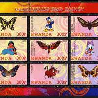 Rwanda 2011 Butterflies & Disney Characters #2 perf sheetlet containing 9 values unmounted mint