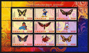 Rwanda 2011 Butterflies & Disney Characters #2 perf sheetlet containing 9 values unmounted mint