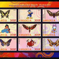 Rwanda 2011 Butterflies & Disney Characters #2 imperf sheetlet containing 9 values unmounted mint