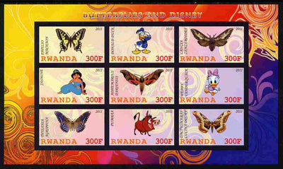 Rwanda 2011 Butterflies & Disney Characters #2 imperf sheetlet containing 9 values unmounted mint