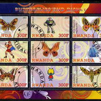 Rwanda 2011 Butterflies & Disney Characters #3 perf sheetlet containing 9 values fine cto used