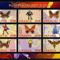 Rwanda 2011 Butterflies & Disney Characters #3 perf sheetlet containing 9 values unmounted mint