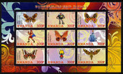 Rwanda 2011 Butterflies & Disney Characters #3 perf sheetlet containing 9 values unmounted mint