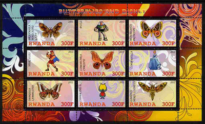 Rwanda 2011 Butterflies & Disney Characters #3 perf sheetlet containing 9 values unmounted mint