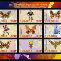 Rwanda 2011 Butterflies & Disney Characters #3 imperf sheetlet containing 9 values unmounted mint