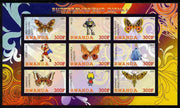 Rwanda 2011 Butterflies & Disney Characters #3 imperf sheetlet containing 9 values unmounted mint