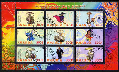 Rwanda 2011 Mushrooms & Disney Characters #1 perf sheetlet containing 9 values fine cto used