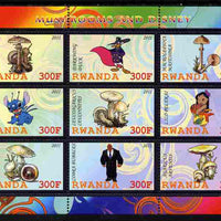 Rwanda 2011 Mushrooms & Disney Characters #1 perf sheetlet containing 9 values unmounted mint