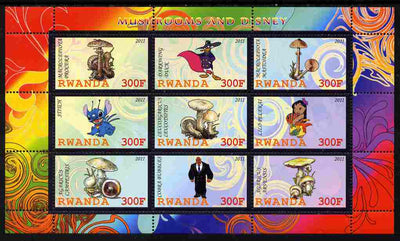 Rwanda 2011 Mushrooms & Disney Characters #1 perf sheetlet containing 9 values unmounted mint