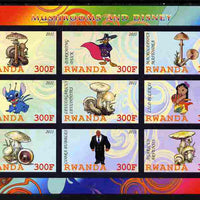 Rwanda 2011 Mushrooms & Disney Characters #1 imperf sheetlet containing 9 values unmounted mint