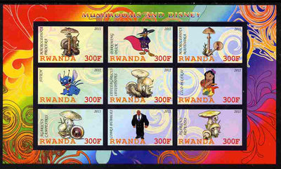 Rwanda 2011 Mushrooms & Disney Characters #1 imperf sheetlet containing 9 values unmounted mint