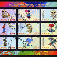 Rwanda 2011 Mushrooms & Disney Characters #2 perf sheetlet containing 9 values fine cto used