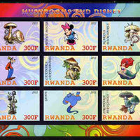 Rwanda 2011 Mushrooms & Disney Characters #2 imperf sheetlet containing 9 values unmounted mint