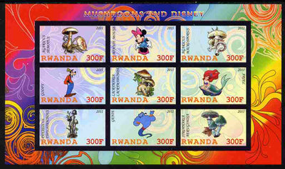 Rwanda 2011 Mushrooms & Disney Characters #2 imperf sheetlet containing 9 values unmounted mint
