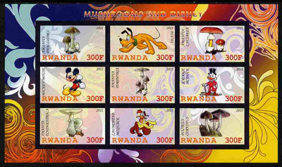 Rwanda 2011 Mushrooms & Disney Characters #3 imperf sheetlet containing 9 values unmounted mint