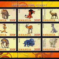 Rwanda 2011 Animals & Disney Characters #1 perf sheetlet containing 9 values unmounted mint