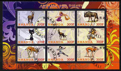 Rwanda 2011 Animals & Disney Characters #2 perf sheetlet containing 9 values fine cto used