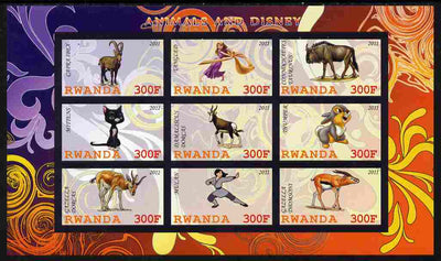 Rwanda 2011 Animals & Disney Characters #2 imperf sheetlet containing 9 values unmounted mint