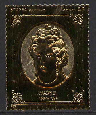 Staffa 1977 Monarchs £8 Mary II embossed in 23k gold foil with 12 carat white gold overlay (Rosen #496) unmounted mint