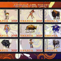 Rwanda 2011 Animals & Disney Characters #4 perf sheetlet containing 9 values unmounted mint