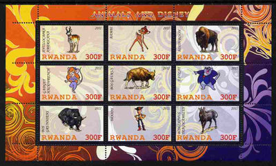 Rwanda 2011 Animals & Disney Characters #4 perf sheetlet containing 9 values unmounted mint